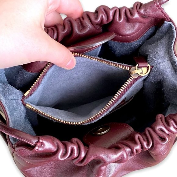 🙌Creatures of Comfort Italian Leather Burgundy Mini Pint Bucket Crossbody Bag - Picture 9 of 11